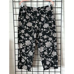 Marsh‎ Landing Women Pants Pockets Wide Leg Cotton Black Floral Petite Size 14